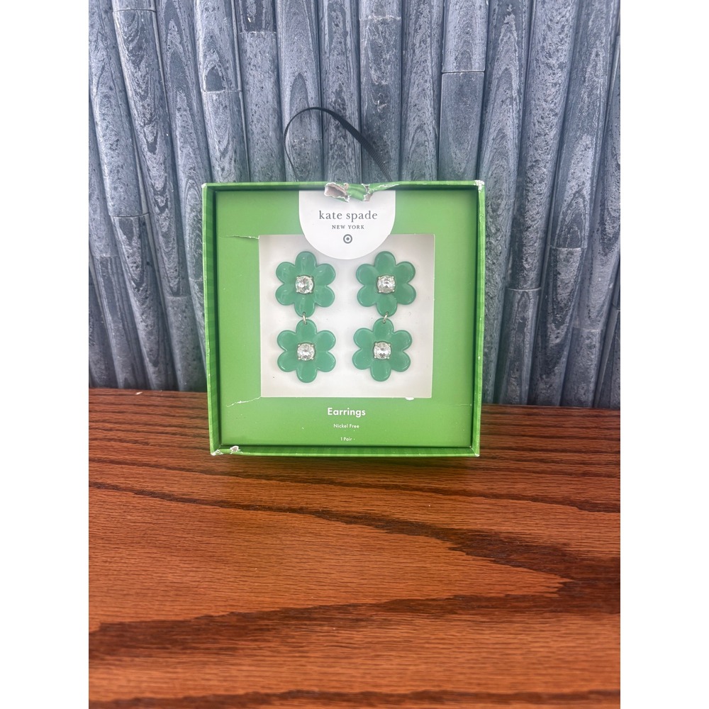 Kate Spade New York x Target Green Flower Drop Earrings Crystal Floral NIB